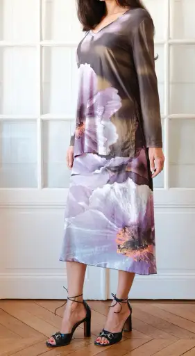 Roberto Cavalli ~  FW 1999 floral purple skirt and top set M-L
