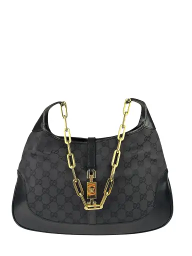 Gucci Black/Grey Leather Trim Jackie Hobo Bag