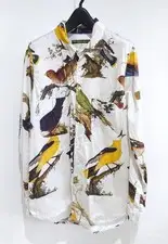 Unused Paul Harnden Bird Print Long Sleeve Shirt Size M White