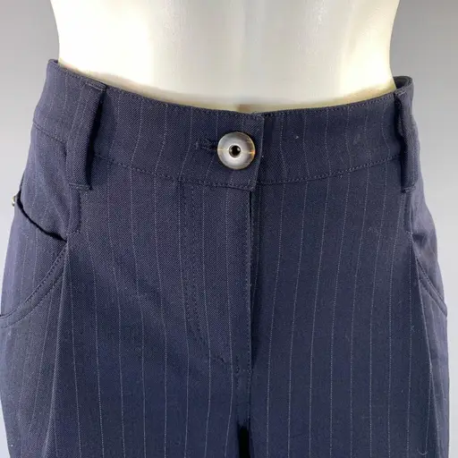 BRUNELLO CUCINELLI Size 6 Navy White Wool Blend Pinstripe Tapered Dress Pants