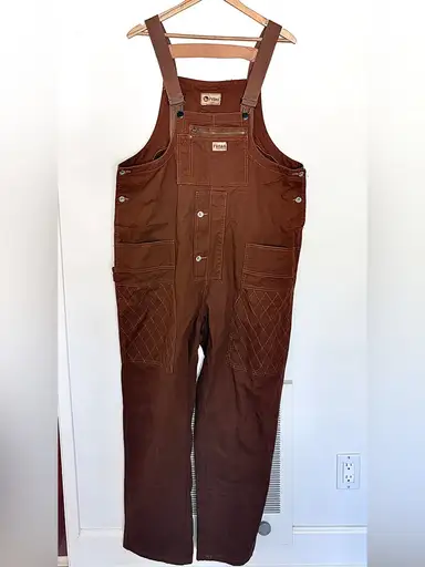 FUZAO Brown 100% Cotton Canvas Utility Overalls w/ zipper fly & deep pockets