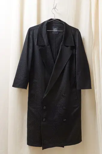 Limi Feu sparkly lightweight double breasted coat with short sleeves