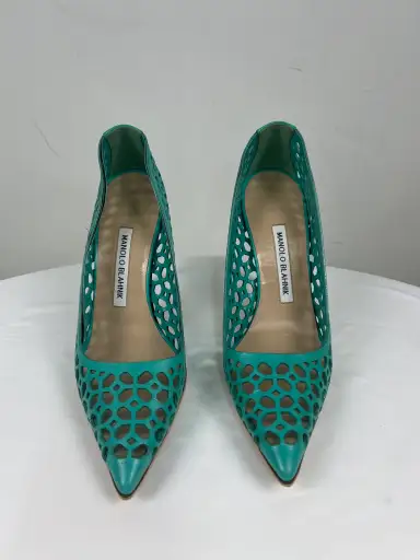 Manolo Blahnik Cutout Turquoise Pumps