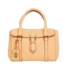 Fendi Vintage Blush Beige Leather Top Handle Handbag Gold Hardware Dust Bag