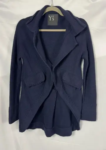 Y's Yohji Yamamoto Navy Wool Knit Cutaway Jacket, Size 2