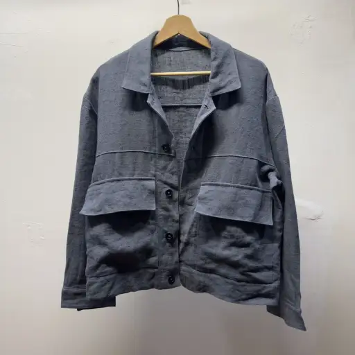 William Frederick Dusty Blue Butcher Linen Cafe Jacket