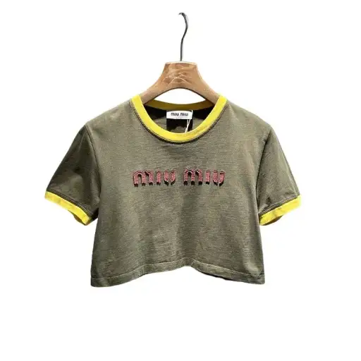 Miu Miu Logo Embroidered Crop Top Size M