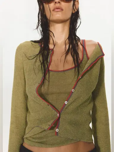 ECKHAUS LATTA Mango Collab Fine Knit Cardigan Green Size Medium VGUC