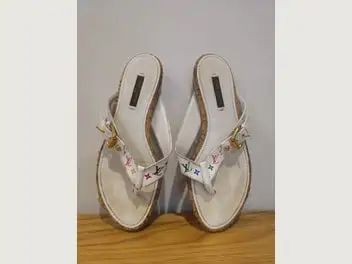 Authentic Louis Vuitton White Monogram Multicolore Thong Sandals EU 37
