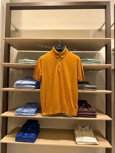 Zegna Men's Mustard Knit Polo Shirt