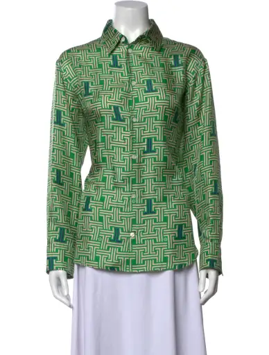 Printed Long Sleeve Button-Up Top