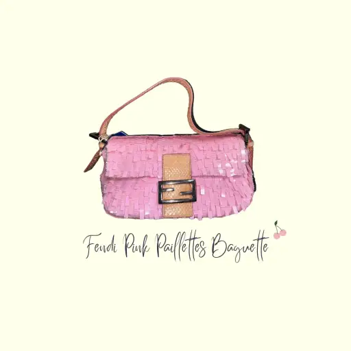 Rare! Fendi Paillettes Pink Beaded and Sequin Vintage Baguette Exotic Trim
