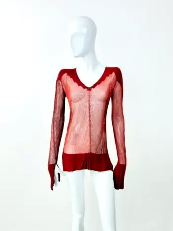Jean Paul Gaultier 2002 Crimson Sheer Knitted Top
