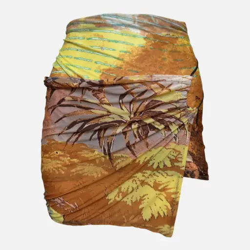 Roberto Cavalli S/S 2002 Ochre Tropical-Print Ruched Wrap Mini Skirt