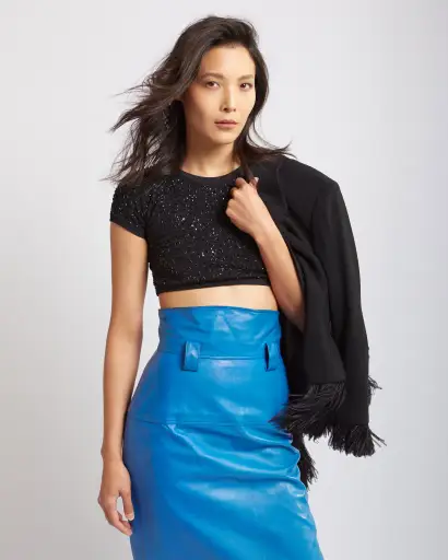 80's Saint laurent Blue Leather Skirt