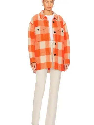 Isabel Marant Étoile Harveli Orange Plaid Wool Blend Coat XS/S
