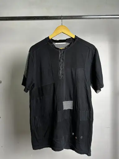 Diet Bucher Slim Skin Patchwork Button Tshirt