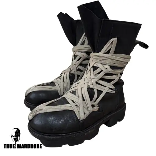 SS20 Rick Owens Megatooth Megalace Army Black Leather Boots