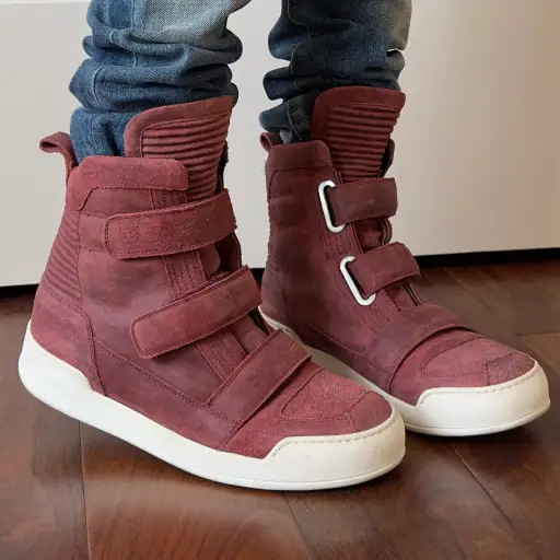 Balmain 2013 Red Waxed Suede High-Top Sneakers