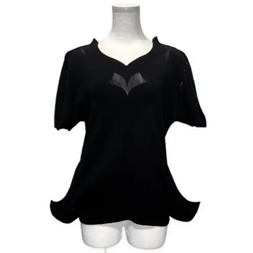 ISSEY MIYAKE FETE 立体デザイン透かし編みサマーニットトップス カットソー Tシャツ 半袖 レディース イッセイミヤケ