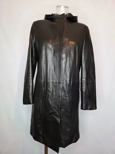 ’S MaxMara Ledermantel mit Kapuze – Gr. 36
