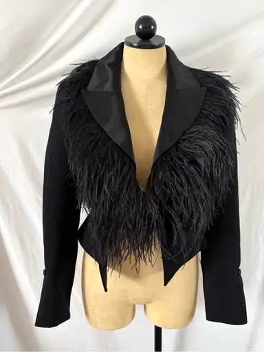 Vintage Claude Montana black feather blazer jacket avant garde couture small