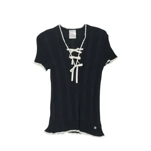 Chanel Short Sleeve Bow Logo Top