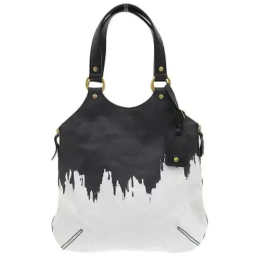 Saint Laurent Rive Gauche Tribute Tote Leather Shoulder Bag Black White