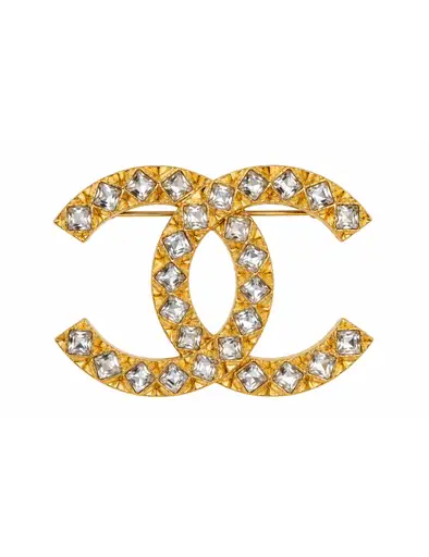 Chanel CC Rhinestone Gold-Tone Brooch