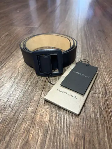 Giorgio Armani Navy Blue Leather Covered Buckle Belt sz 95