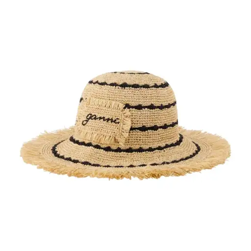 Ganni B3020217-999 Striped Raffia Sun Hat — Beige Synthetic