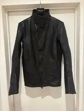 Incarnation Horse Leather Raggrinzita M Black Unlined High Collar Jacket