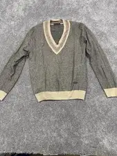 Vintage Alessandro Dell'Acqua Men's V-Neck Sweater Size M Gray Beige Pattern