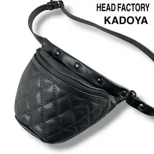 新品/未使用! KADOYA HEAD FACTORY ボディバッグ ウエストバッグ カドヤ キルティング レザー バイカー ヘッドファクトリー ブラック 本革