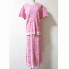 25AW Haat ハート イッセイミヤケ スプラッタープリント ブラウス イージースカート セットアップ HA53FJ676 サイズ2 ピンク レディース 春 夏 秋 冬 中古 古着 USED 美品