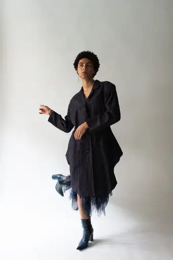 Issey Miyake Navy Cotton-Linen Blend Bustle Jacket