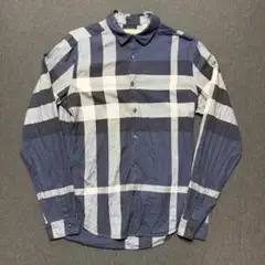 389 BURBERRY BRIT メガチェック 長袖シャツ ネイビー メンズM
