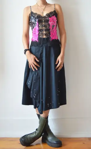 Vintage Miu Miu Black Midi Skirt with Studs