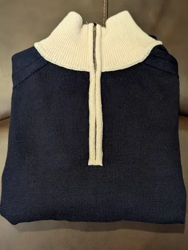 VUJA DE Frank Structured 1/4 Zip Navy Blue Knit Sweater 85% Cotton 15% Cashmere