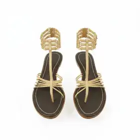 Roberto Cavalli Beige Leather Thin Straps Thong Flats Ankle Sandals Shoes sz 40