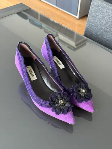 Vintage Moschino Purple Suede Floral Kitten Heels 36.5/37