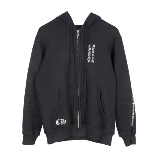 CHROME HEARTS VINTAGE SCRIPT FLORAL CROSS ZIP UP HOODIE