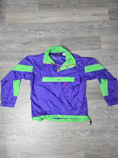 Vintage The North Face Pullover Windbreaker Anorak Purple Green 90s Mens M