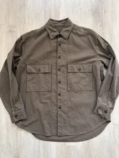 Big Shirt - Yarn Dyed Cotton Stripe, Olive/Natural