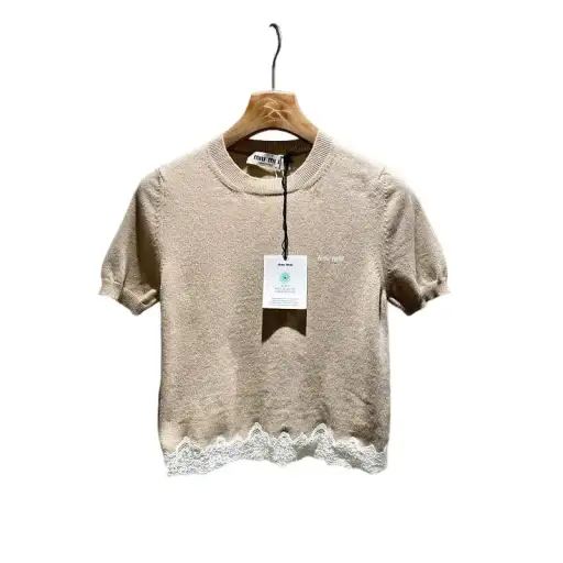 Miu Miu Lace Trim Cashmere Knit Top Size 38