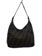 Fendi Zucca Monogram Shoulder Bag Brown Canvas Womens Handbag 9x7x3 in