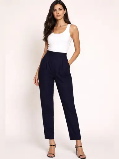 Norma Kamali Super high rise pleated pinstripe trousers tapered