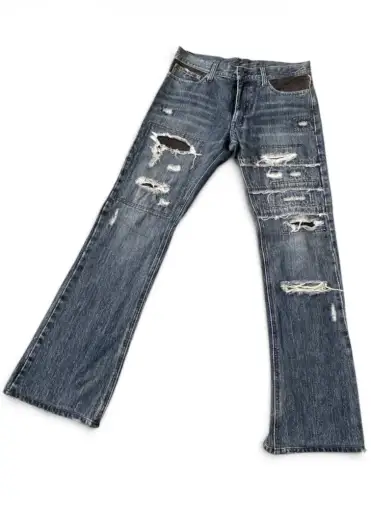 Vintage Disterssed Leather Patch Denim