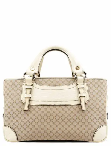 Beige Monogram Leather Boogie Tote Bag