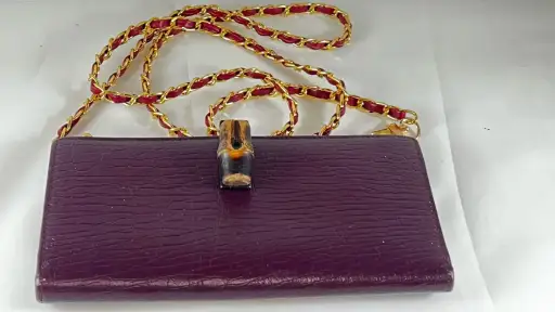 GUCCI Vintage Bamboo Clasp Wallet Burgundy